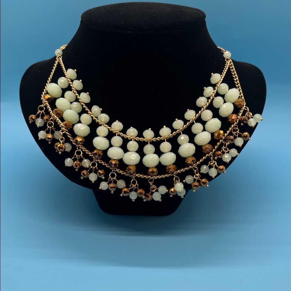 #0029.    Chico's Gold and Green Beaded Necklace